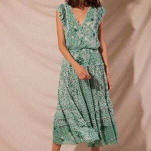 Poupette St. Barth Revolve Paulina Midi Dress Rayon Georgette Green Antibes S